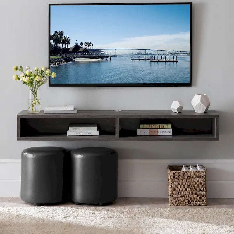 Meuble TV mural Denhour DH BASIC gris 60 avec étagères ouvertes