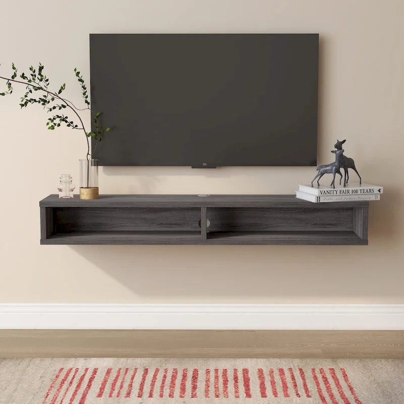 Meuble TV mural Denhour DH BASIC gris 60 avec étagères ouvertes