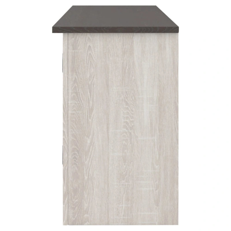 Meuble TV décontracté Dorrinson, grand, avec option foyer, blanc/marron