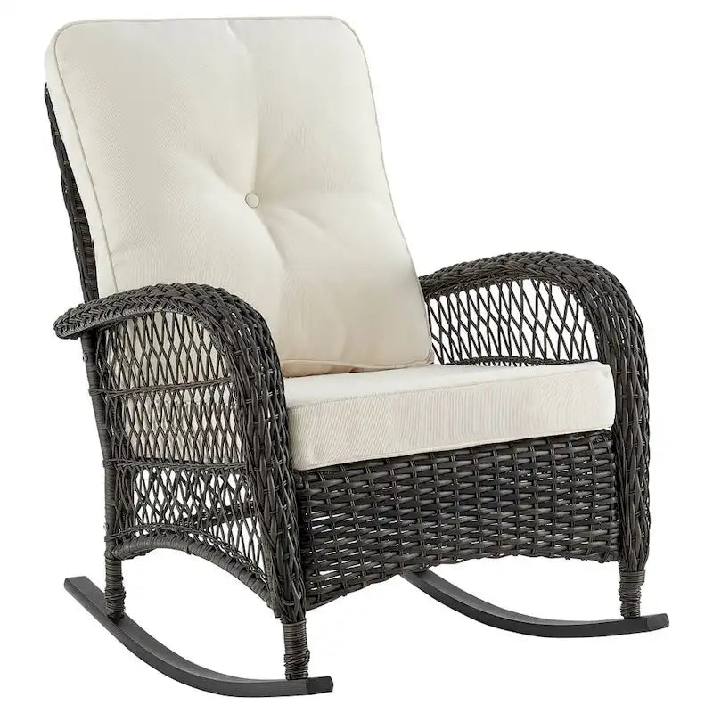 Fauteuil à bascule d'extérieur en rotin et acier Furttuo Manhattan Comfort avec coussins