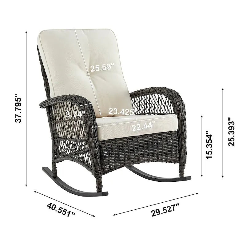 Fauteuil à bascule d'extérieur en rotin et acier Furttuo Manhattan Comfort avec coussins