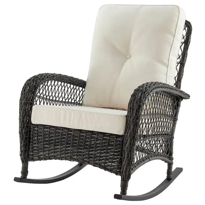 Fauteuil à bascule d'extérieur en rotin et acier Furttuo Manhattan Comfort avec coussins