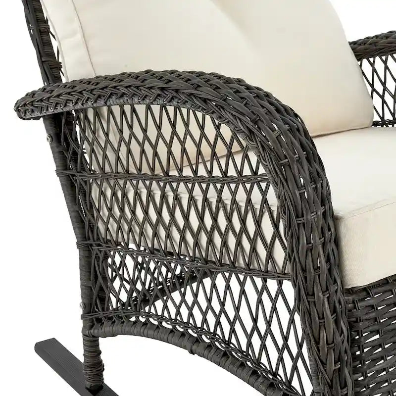 Fauteuil à bascule d'extérieur en rotin et acier Furttuo Manhattan Comfort avec coussins