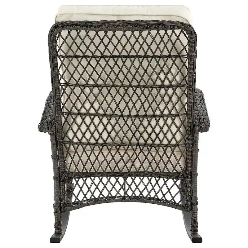 Fauteuil à bascule d'extérieur en rotin et acier Furttuo Manhattan Comfort avec coussins