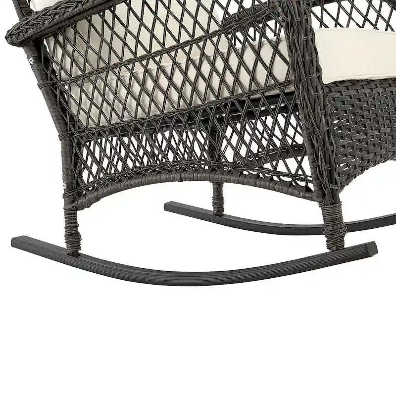 Fauteuil à bascule d'extérieur en rotin et acier Furttuo Manhattan Comfort avec coussins