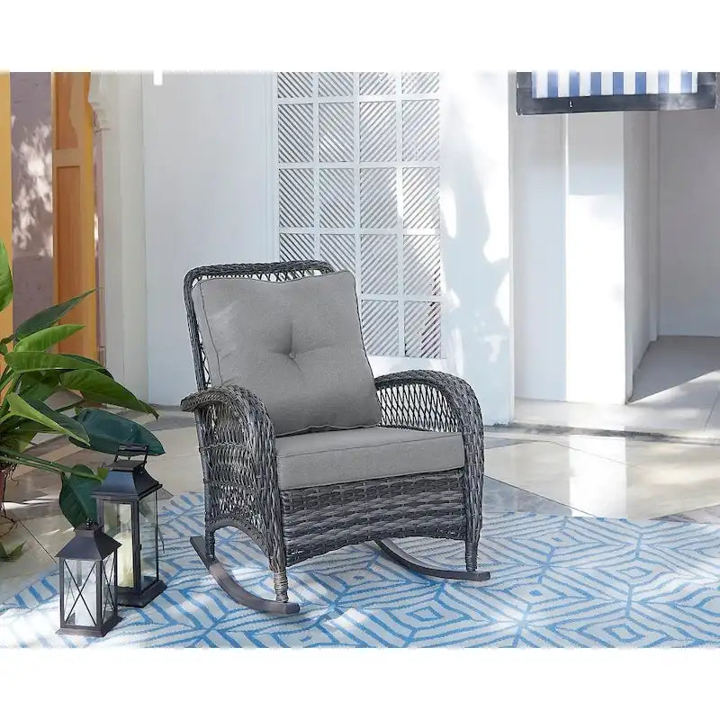 Fauteuil à bascule d'extérieur en rotin et acier Furttuo Manhattan Comfort avec coussins