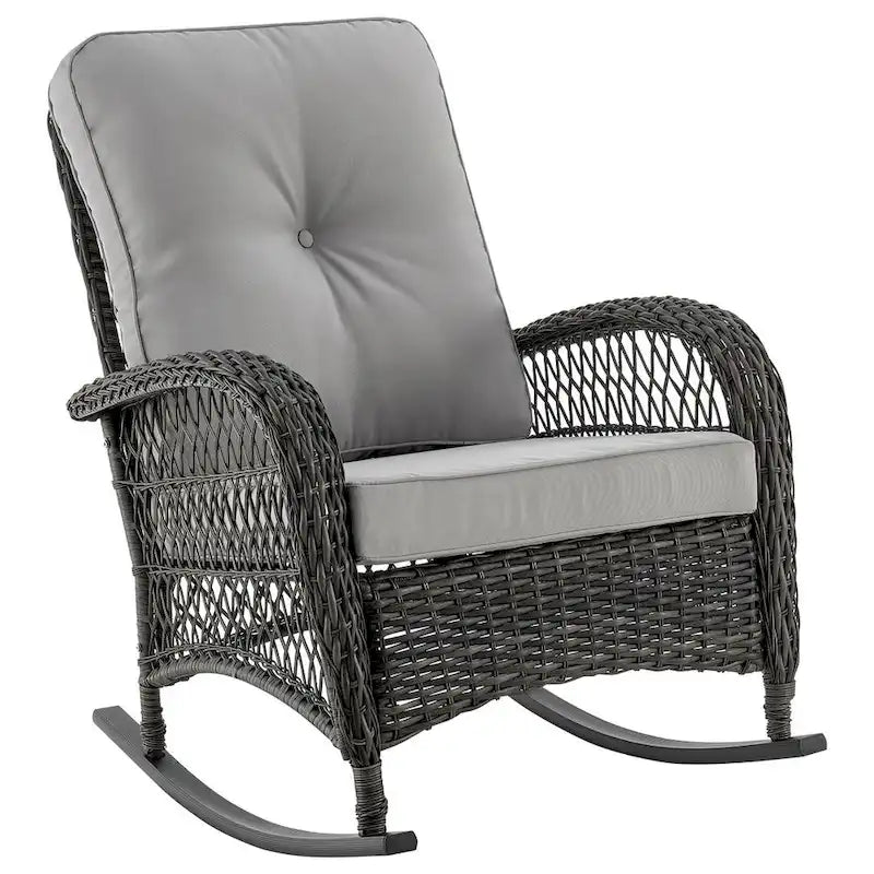 Fauteuil à bascule d'extérieur en rotin et acier Furttuo Manhattan Comfort avec coussins