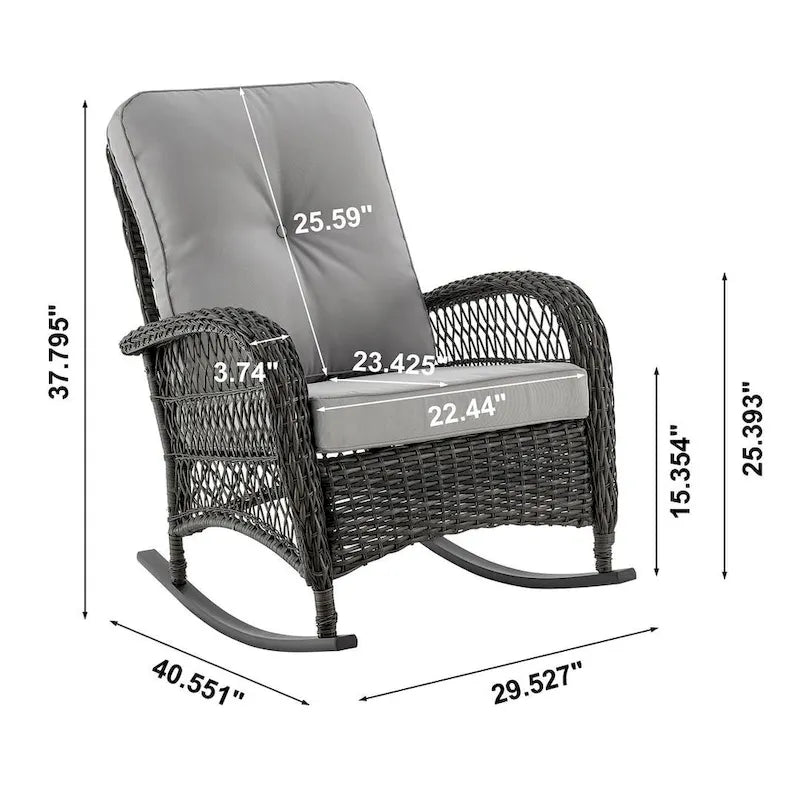Fauteuil à bascule d'extérieur en rotin et acier Furttuo Manhattan Comfort avec coussins