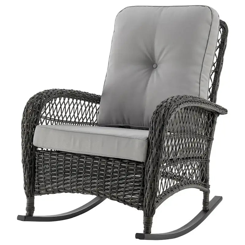 Fauteuil à bascule d'extérieur en rotin et acier Furttuo Manhattan Comfort avec coussins