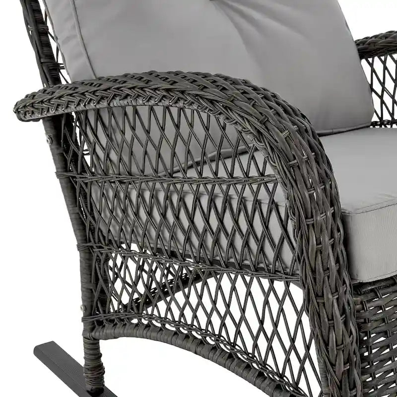 Fauteuil à bascule d'extérieur en rotin et acier Furttuo Manhattan Comfort avec coussins