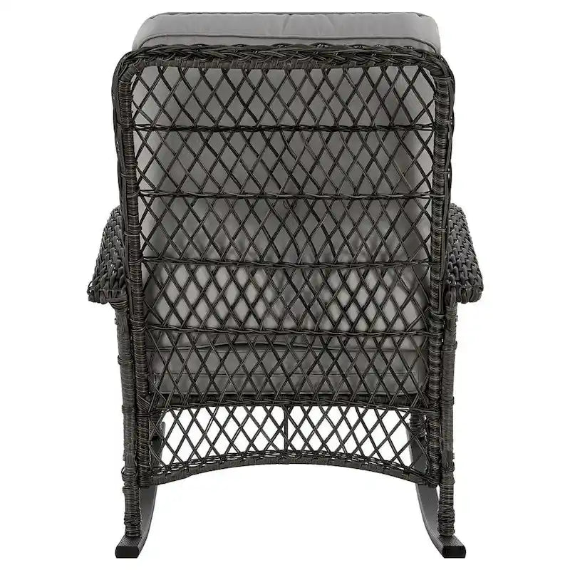 Fauteuil à bascule d'extérieur en rotin et acier Furttuo Manhattan Comfort avec coussins