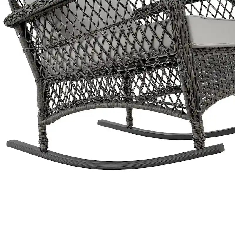Fauteuil à bascule d'extérieur en rotin et acier Furttuo Manhattan Comfort avec coussins
