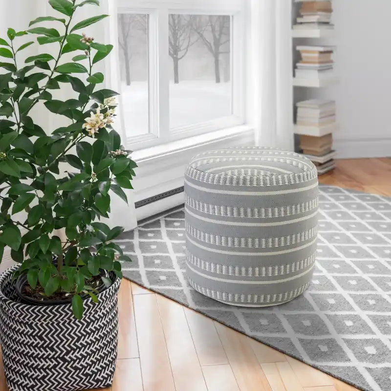 Sevita Pouf Géométrique à Rayures pour Intérieur et Extérieur - 50,8 x 50,8 x 50,8 cm