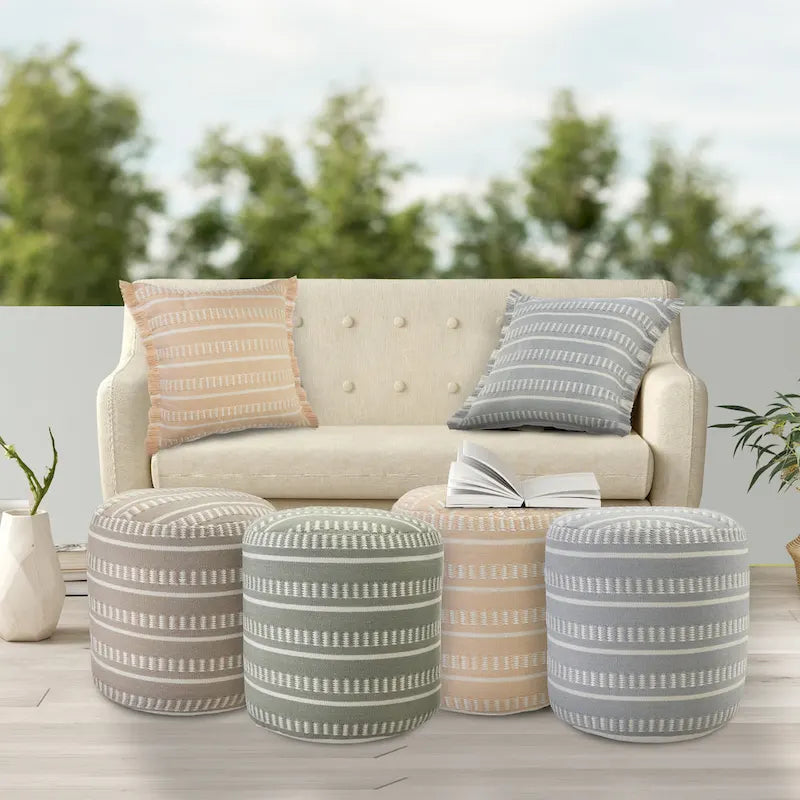 Sevita Dash and Stripe Geometric Indoor Outdoor Pouf - 20 x 20 x 20