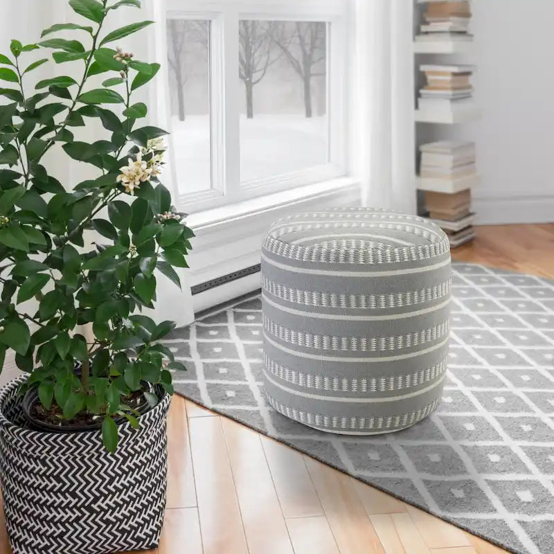 Sevita Pouf Géométrique à Rayures pour Intérieur et Extérieur - 50,8 x 50,8 x 50,8 cm