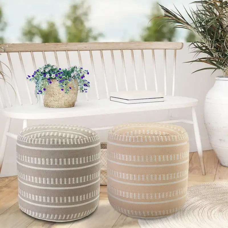 Sevita Pouf Géométrique à Rayures pour Intérieur et Extérieur - 50,8 x 50,8 x 50,8 cm
