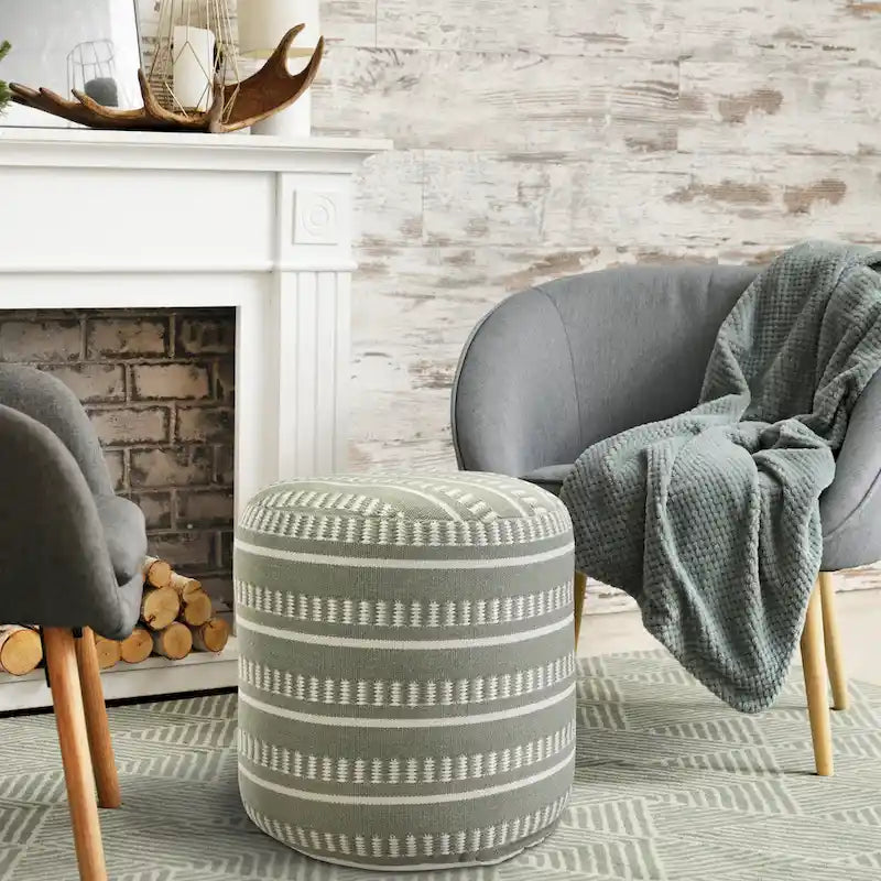 Sevita Pouf Géométrique à Rayures pour Intérieur et Extérieur - 50,8 x 50,8 x 50,8 cm