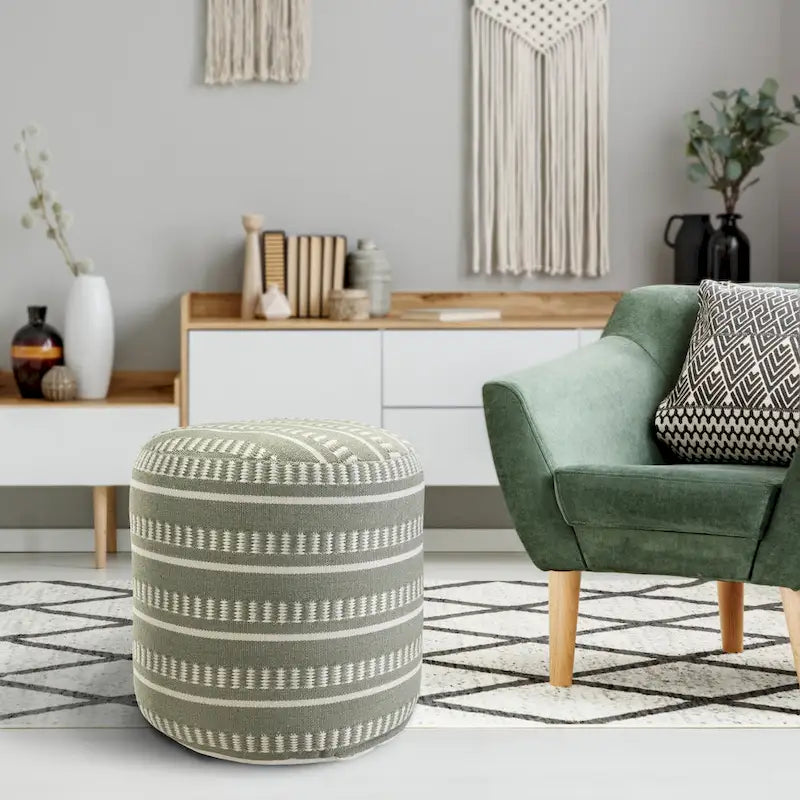 Sevita Pouf Géométrique à Rayures pour Intérieur et Extérieur - 50,8 x 50,8 x 50,8 cm