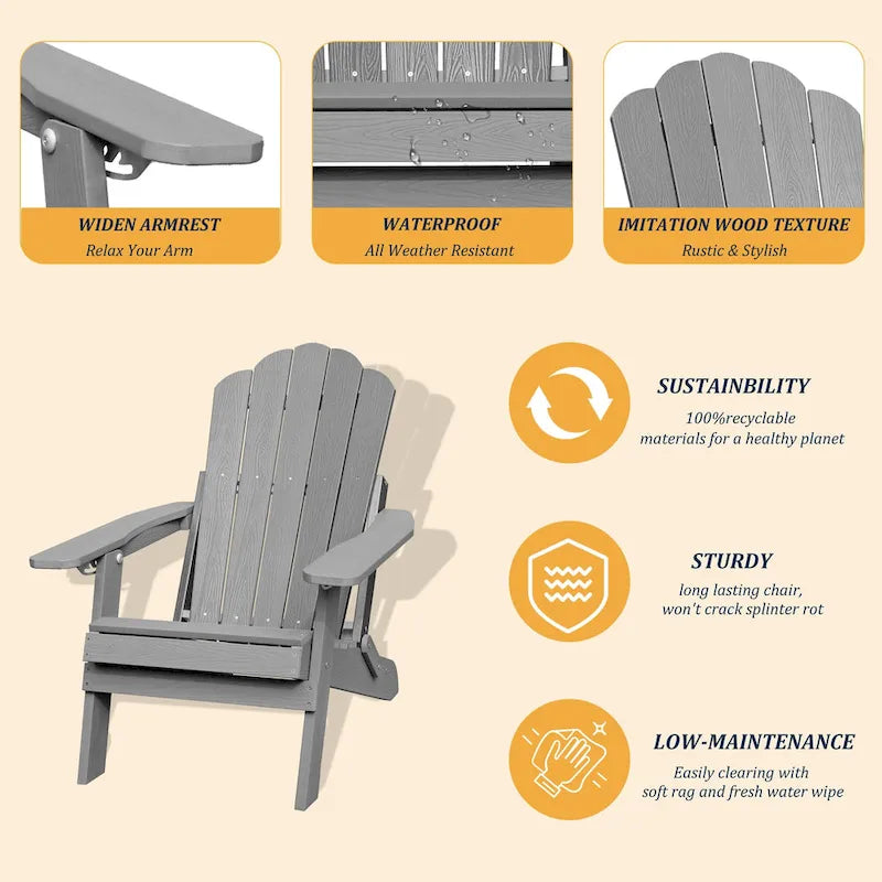 Chaise Adirondack pliante Clihome HIPS pour patio