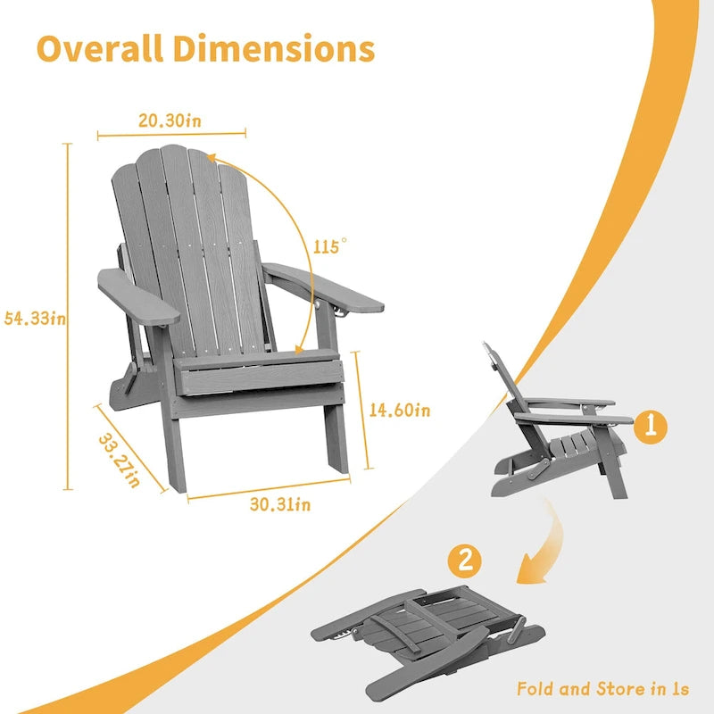 Chaise Adirondack pliante Clihome HIPS pour patio