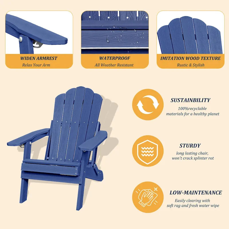 Chaise Adirondack pliante Clihome HIPS pour patio