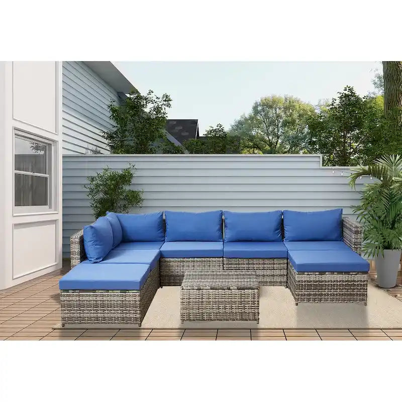 Polyethylene (PE) Wicker 7 - Person Seating Group with Cushions