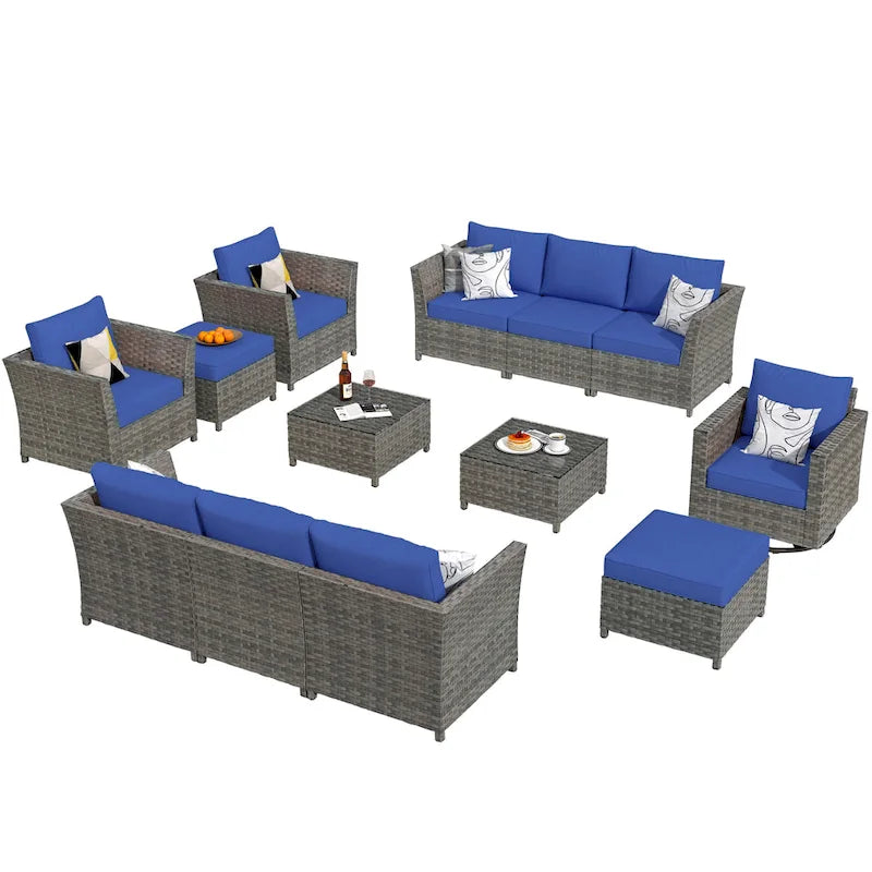 HOOOWOOO Ensemble de Meubles de Jardin Modulables en Rotin de 13 Pièces avec Fauteuil Pivotant
