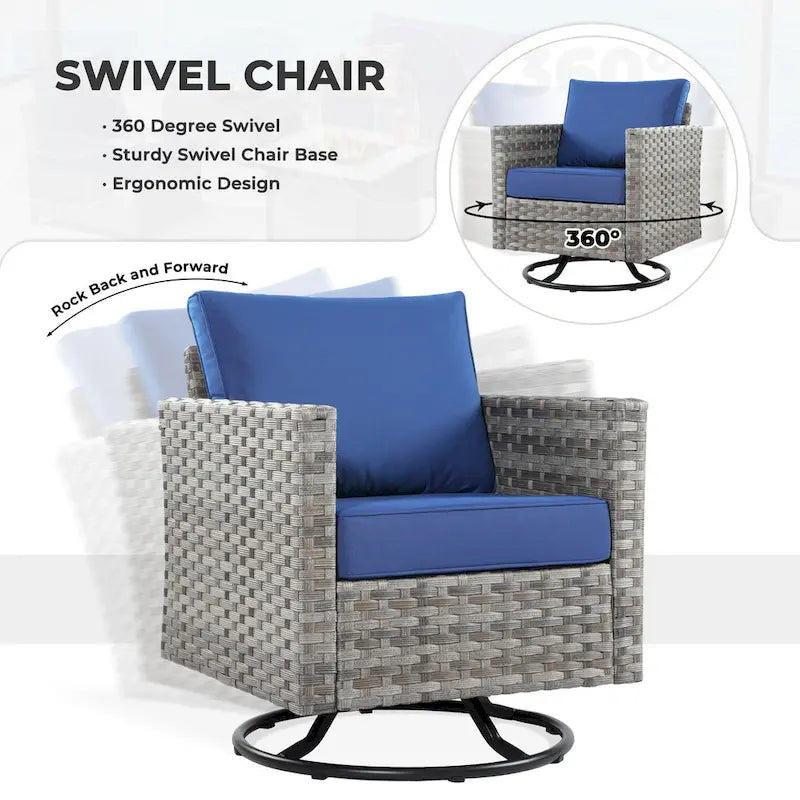 HOOOWOOO Ensemble de Meubles de Jardin Modulables en Rotin de 13 Pièces avec Fauteuil Pivotant