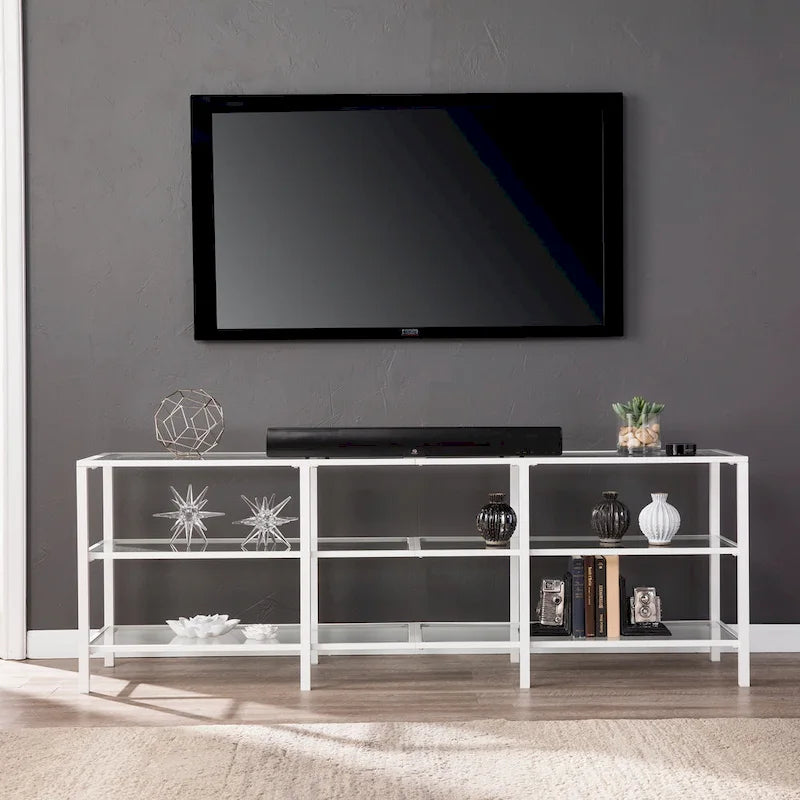Meuble TV média SEI Furniture Liberty en métal et verre pour téléviseurs jusqu'à 68 po