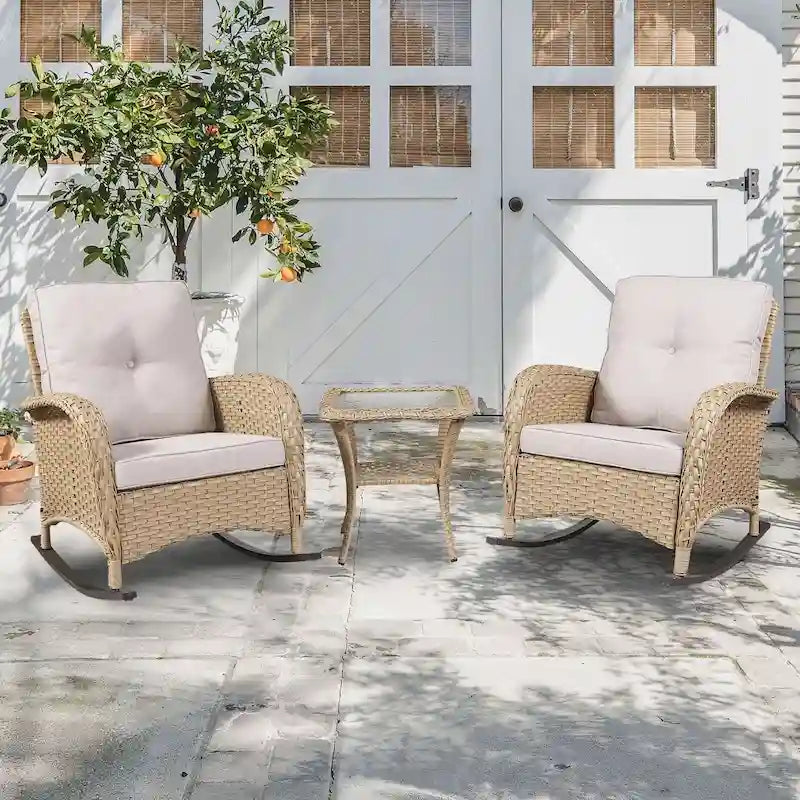Gymojoy Ensemble de 2 chaises à bascule d'extérieur avec table et coussins
