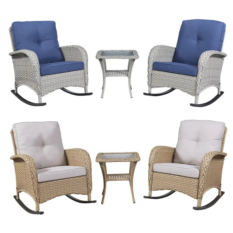 Gymojoy Ensemble de 2 chaises à bascule d'extérieur avec table et coussins