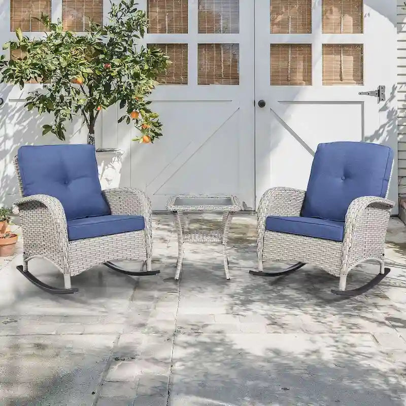 Gymojoy Ensemble de 2 chaises à bascule d'extérieur avec table et coussins