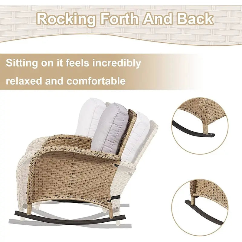 Gymojoy Ensemble de 2 chaises à bascule d'extérieur avec table et coussins