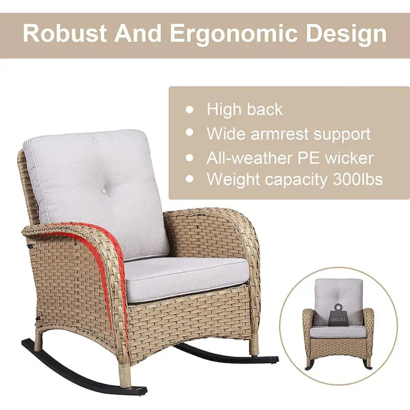 Gymojoy Ensemble de 2 chaises à bascule d'extérieur avec table et coussins