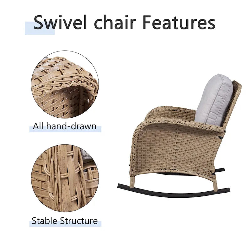 Gymojoy Ensemble de 2 chaises à bascule d'extérieur avec table et coussins