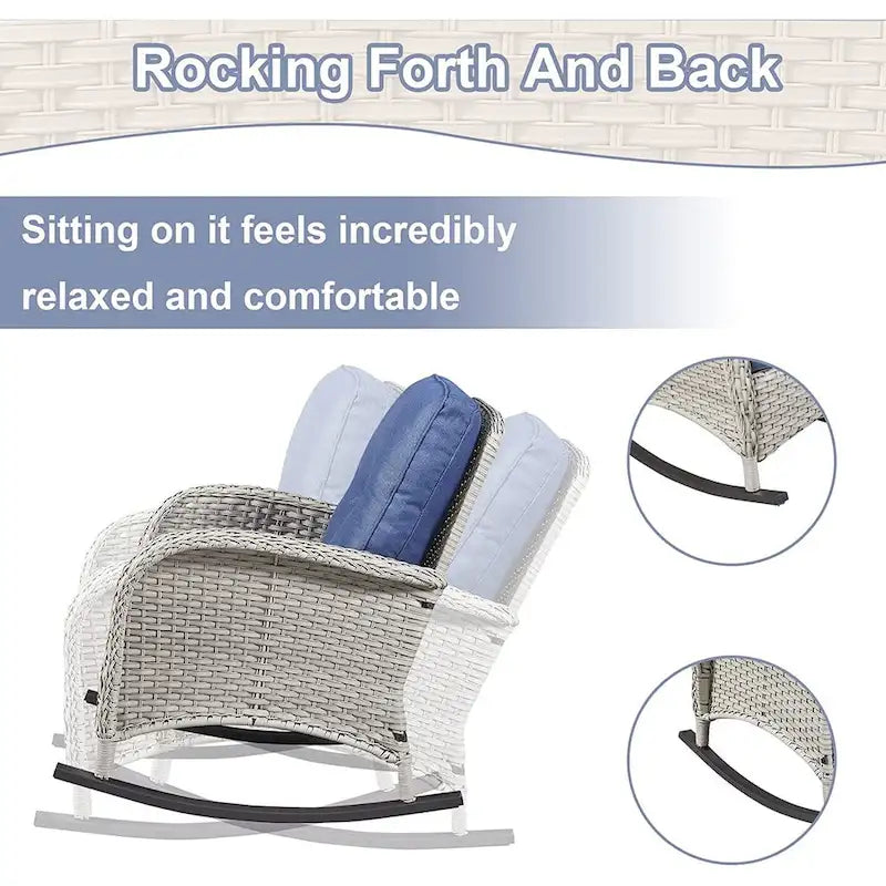 Gymojoy Ensemble de 2 chaises à bascule d'extérieur avec table et coussins