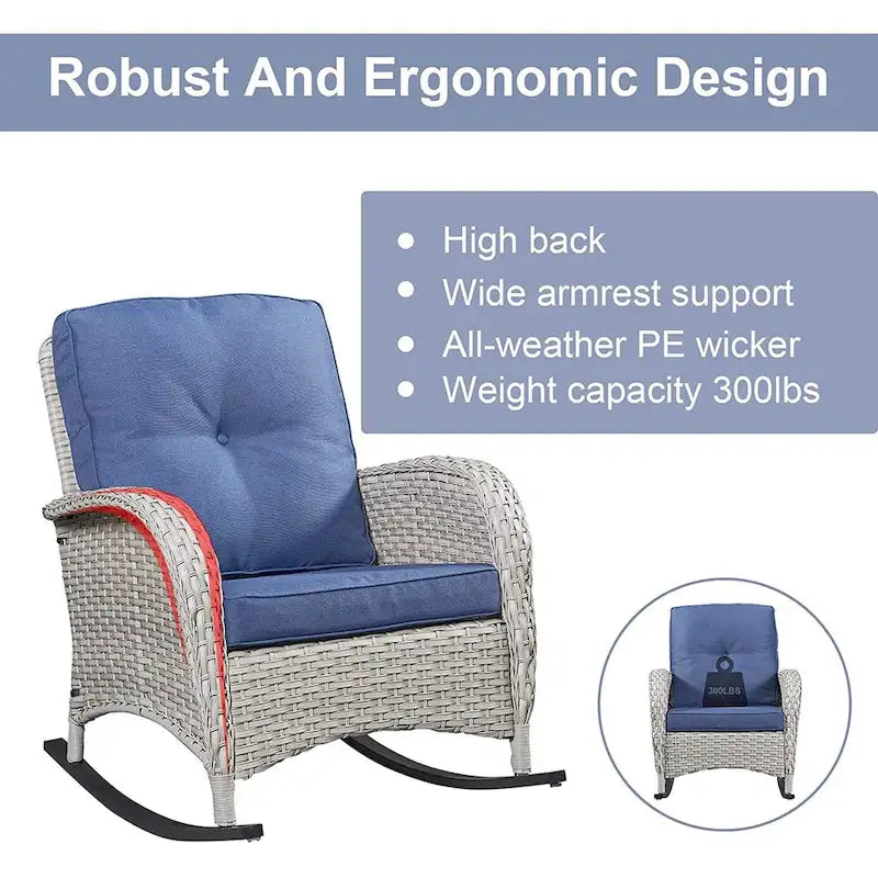 Gymojoy Ensemble de 2 chaises à bascule d'extérieur avec table et coussins