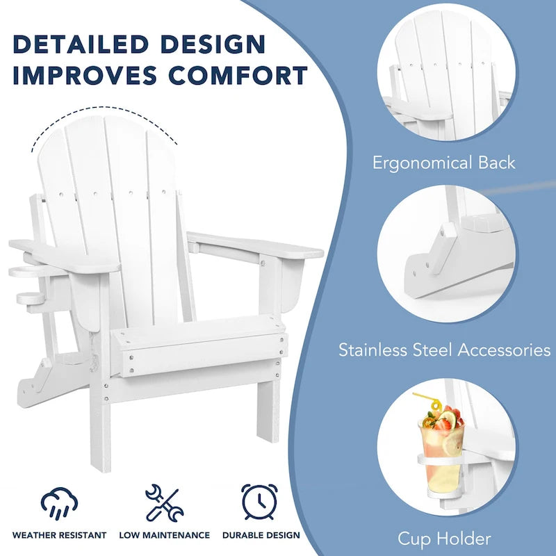 Chaise Adirondack pliante d'extérieur avec porte-gobelet