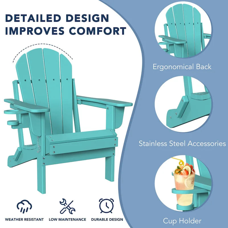 Chaise Adirondack pliante d'extérieur avec porte-gobelet