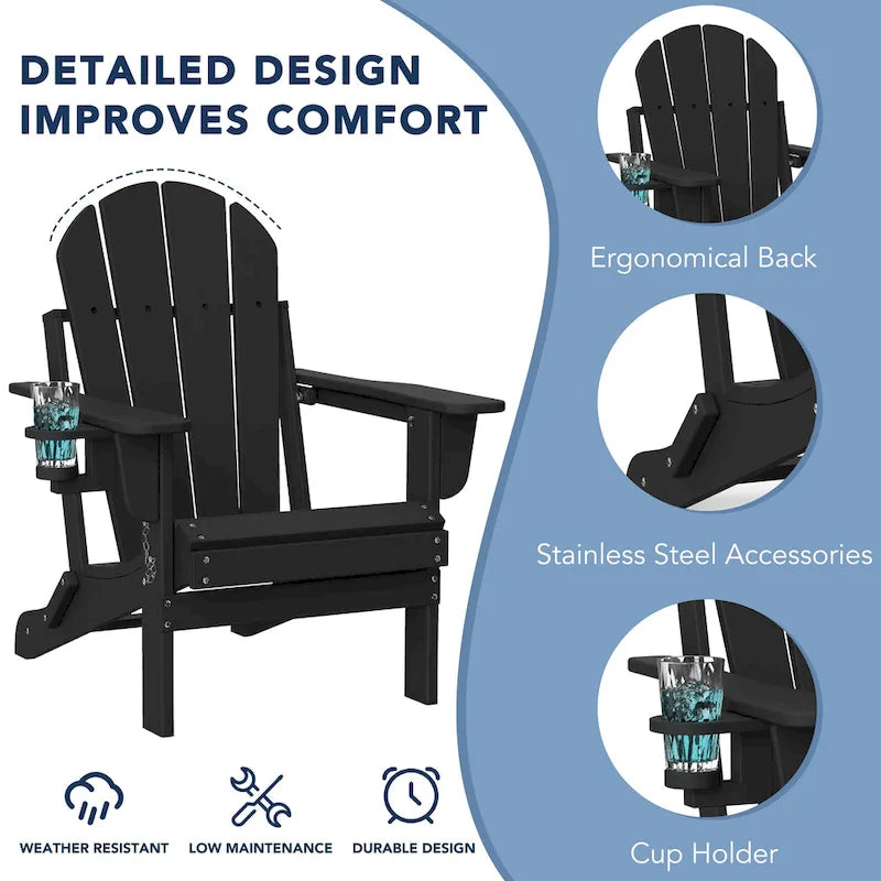 Chaise Adirondack pliante d'extérieur avec porte-gobelet