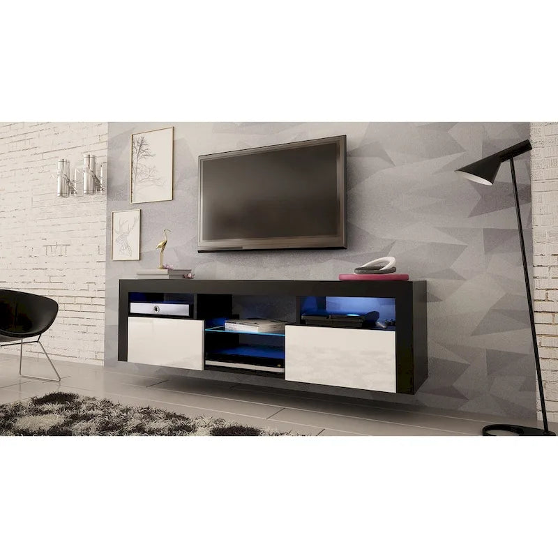 Meuble TV flottant mural Bari 160 avec 16 couleurs de LED