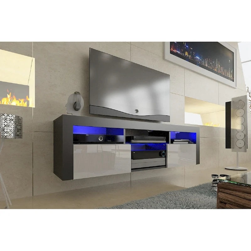 Meuble TV flottant mural Bari 160 avec 16 couleurs de LED