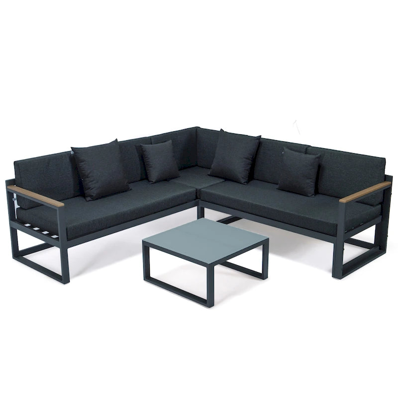 Ensemble sectionnel d'extérieur 3 pièces Chelsea en aluminium avec cadre noir pour patio, véranda et jardin