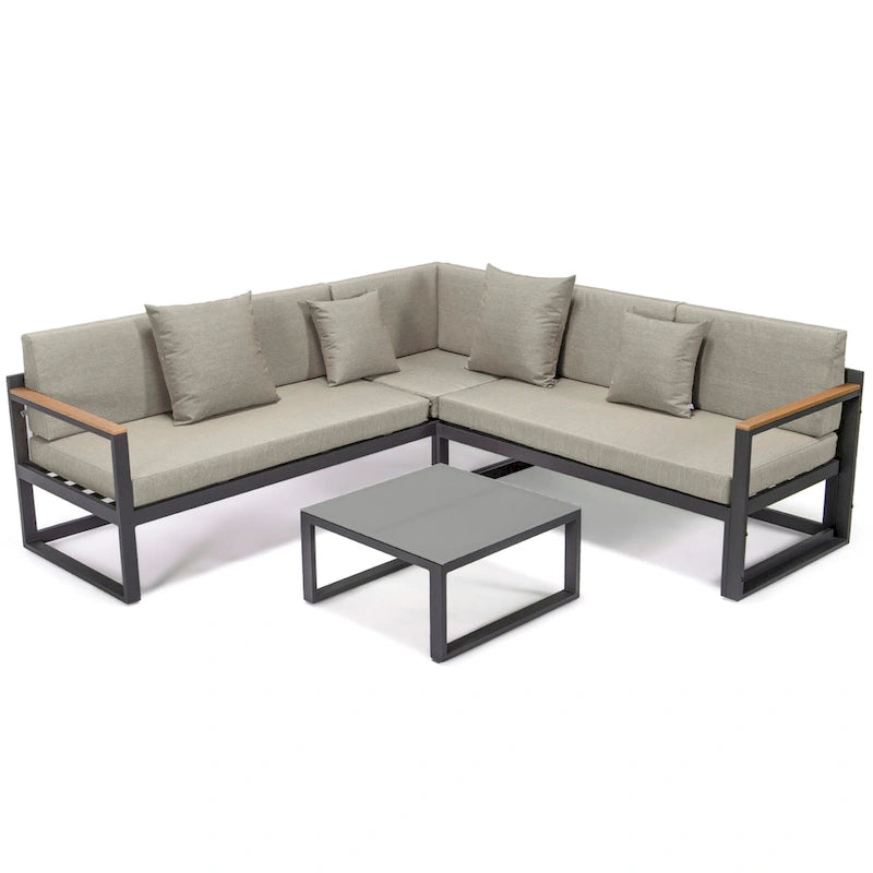 Chelsea 3-Piece Outdoor Aluminum Sectional Set in Black Frame for Patio Porch Backyard Garden