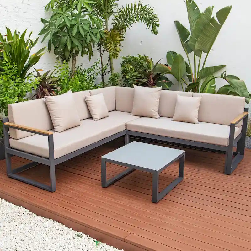 Ensemble sectionnel d'extérieur 3 pièces Chelsea en aluminium avec cadre noir pour patio, véranda et jardin
