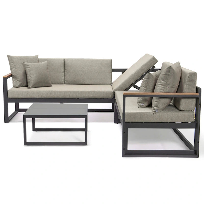 Ensemble sectionnel d'extérieur 3 pièces Chelsea en aluminium avec cadre noir pour patio, véranda et jardin