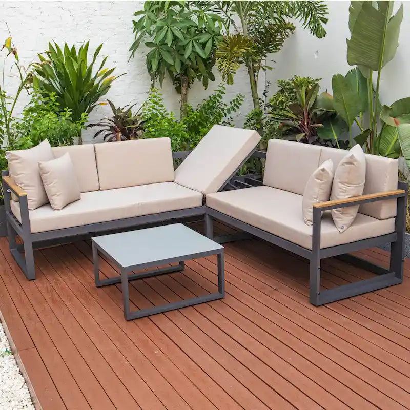 Ensemble sectionnel d'extérieur 3 pièces Chelsea en aluminium avec cadre noir pour patio, véranda et jardin