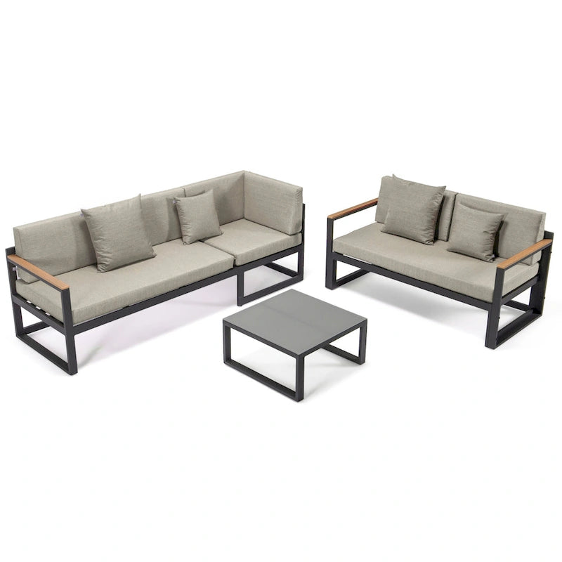 Ensemble sectionnel d'extérieur 3 pièces Chelsea en aluminium avec cadre noir pour patio, véranda et jardin
