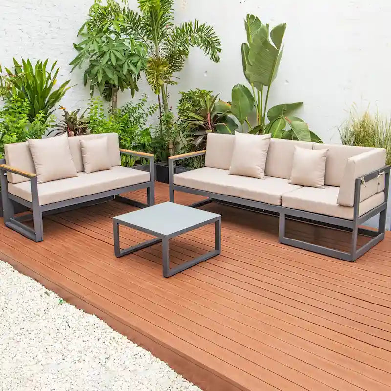 Ensemble sectionnel d'extérieur 3 pièces Chelsea en aluminium avec cadre noir pour patio, véranda et jardin