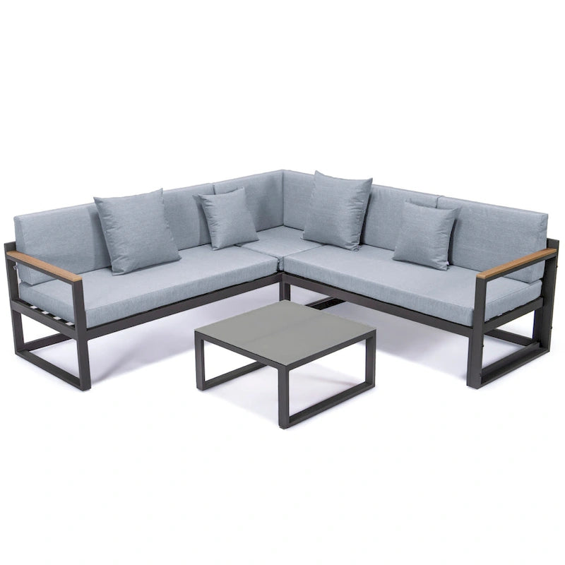 Ensemble sectionnel d'extérieur 3 pièces Chelsea en aluminium avec cadre noir pour patio, véranda et jardin